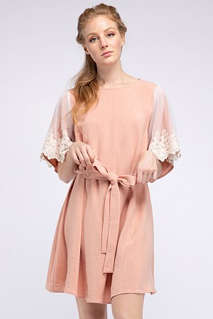PEACH BLUSH MESH LACE FLUTTER  ...